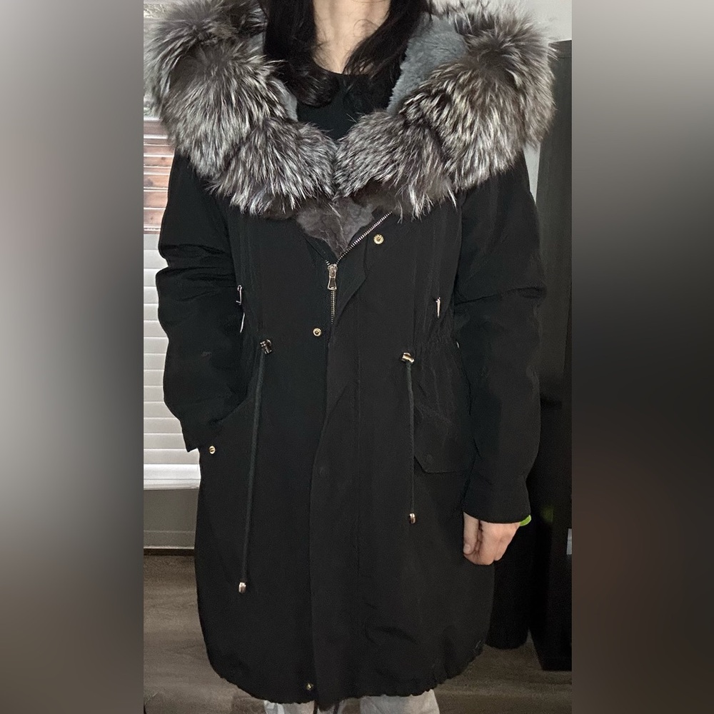 Women's Black Fur-Trimmed Parka